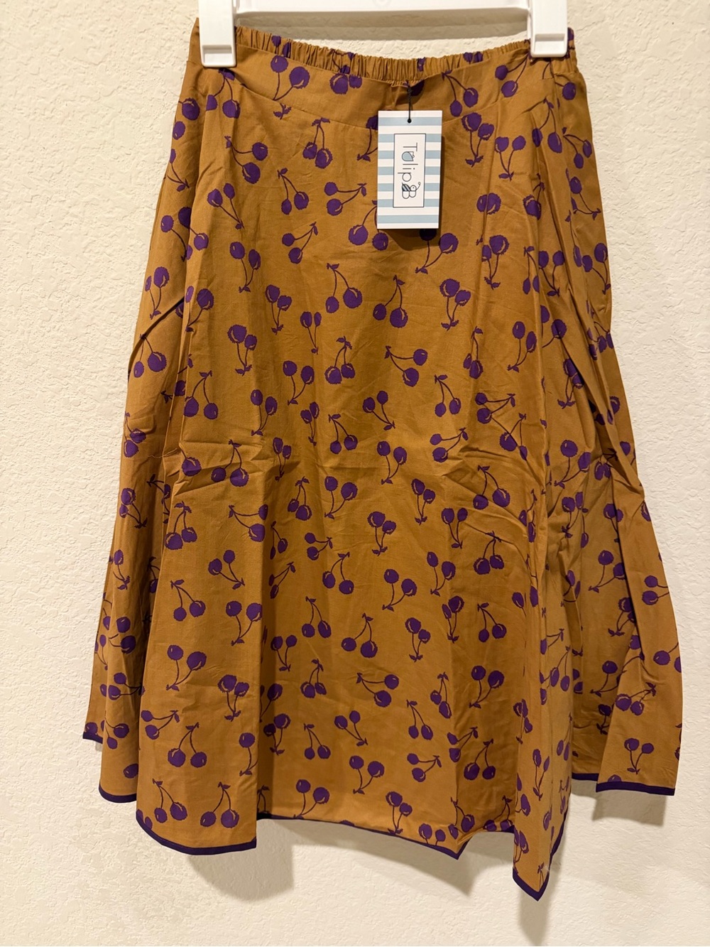 Tulip Brown Cherry-Print A-Line Skirt